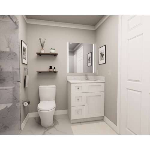 30-in x 21-in x 35-in Ready To Assemble Shaker Vanity Combo Base Cabinet With Three Drawers on Left, White