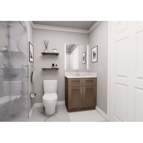 30-in x 21-in x 35-in Ready To Assemble Shaker Double Door Double Drawer Front Vanity Sink Base Cabinet, Tan Wood