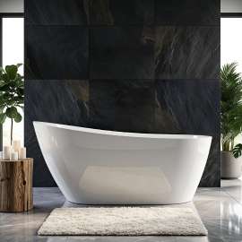 Aaliyah Grande 66-7/8 in. x 30-3/4 in. Freestanding Flatbottom Soaking Bathtub in Gloss White with Reversible EZ-Click End Drain, 28-3/8 in. Soak Depth, 71.4-Gallon, 100% Acrylic