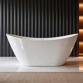 Skylar 59 in. x 31 in. Freestanding Oval Soaking Bathtub in Gloss White with Color-Matched EZ-Click Center Drain, 50.2-Gallon, 27 in. Soak Depth, 100% Acrylic, CSA Certified