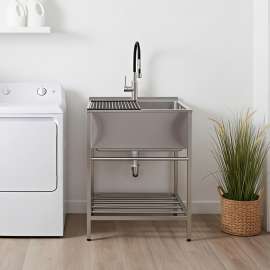 TFH-2522-SS 25-in. Stainless Steel Laundry Sink with Wash Stand in Brushed Satin