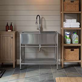 TFH-3622-SS 36-in. Stainless Steel Laundry Sink with Wash Stand in Brushed Satin