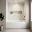 UATLN603220-R-CB Unity 60-in x 32-in x 20-in Alcove Acrylic Bathtub Kit With Right Hand Drain, White/Champagne Bronze